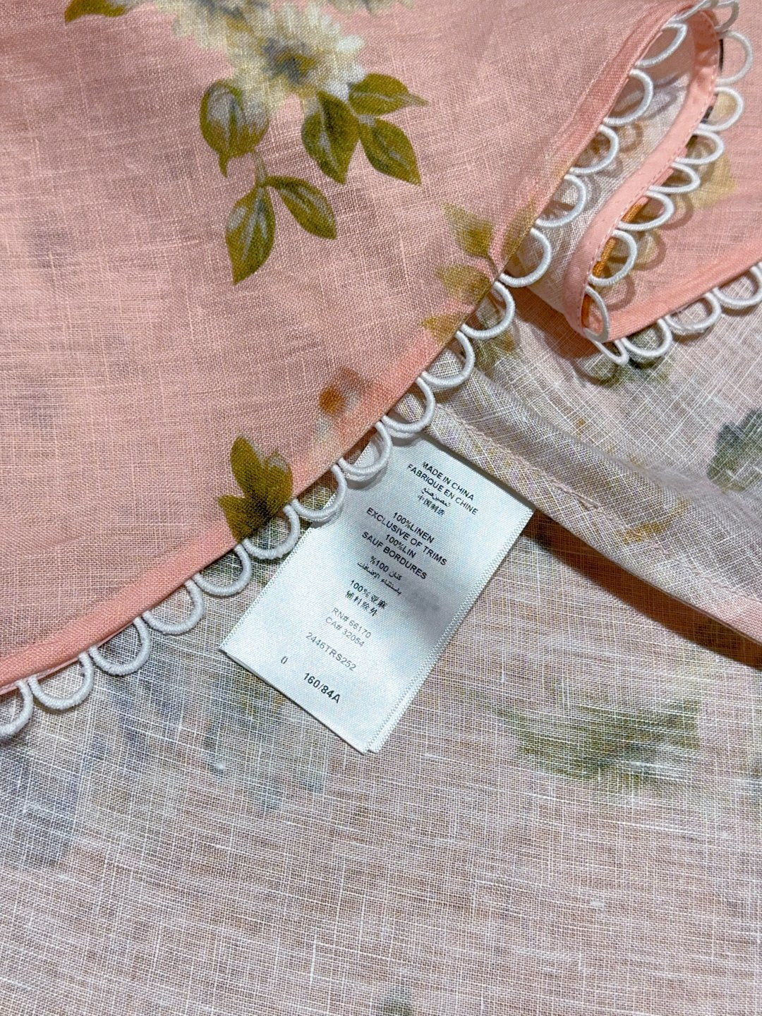 Zimmermann Pink Floral Sleeveless Linen Midi Dress with Shoulder Tie Detail