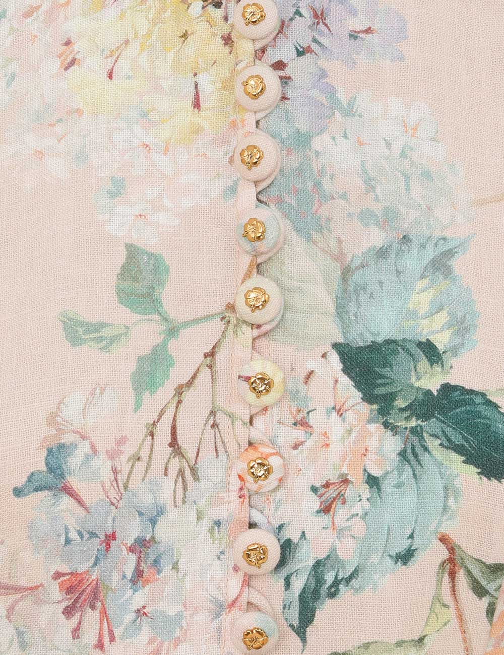 Zimmermann Floral Linen Mini Dress with Puff Sleeves and Waist Tie