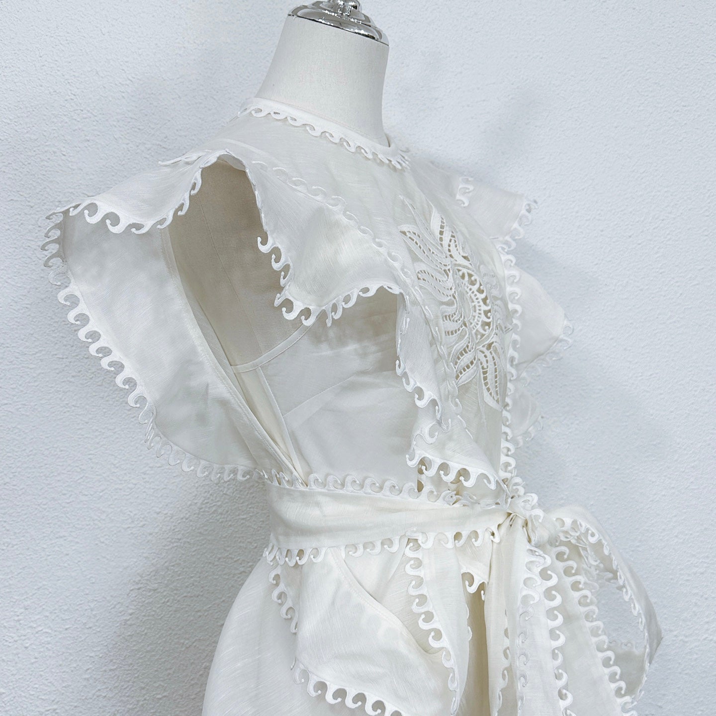 Zimmermann Embroidered Linen-Silk Midi Dress with Slip Lining