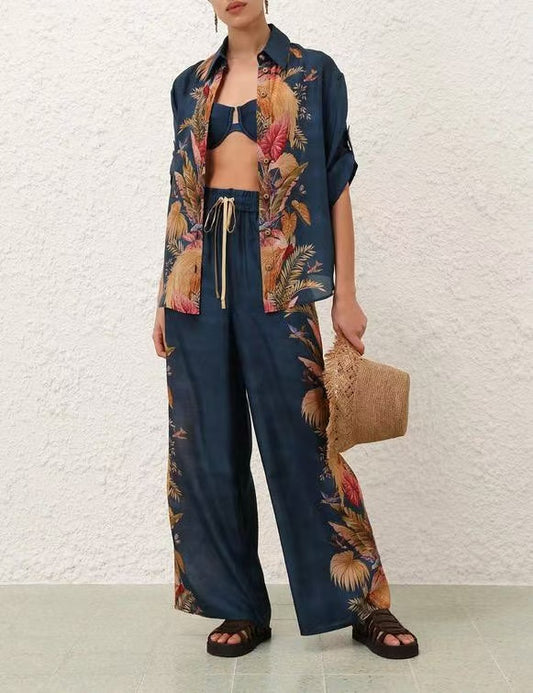 Zimmermann Silk Printed Shirt and Wide-Leg Pants Set