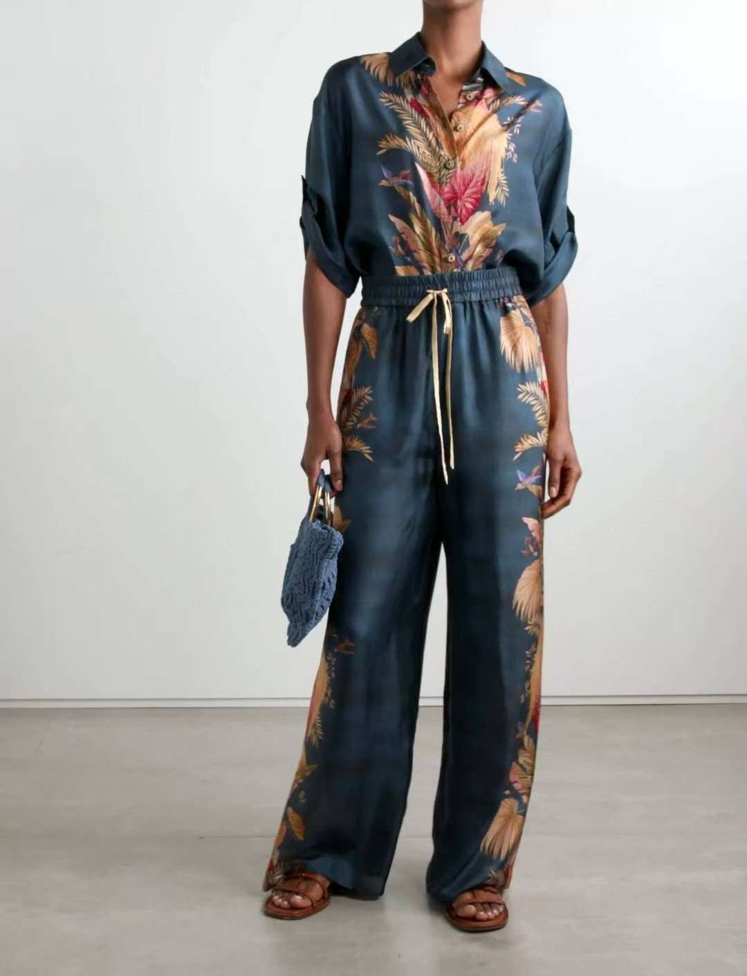 Zimmermann Silk Printed Shirt and Wide-Leg Pants Set