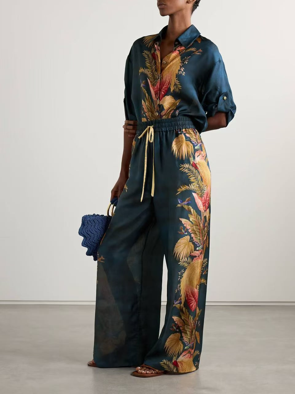 Zimmermann Silk Printed Shirt and Wide-Leg Pants Set
