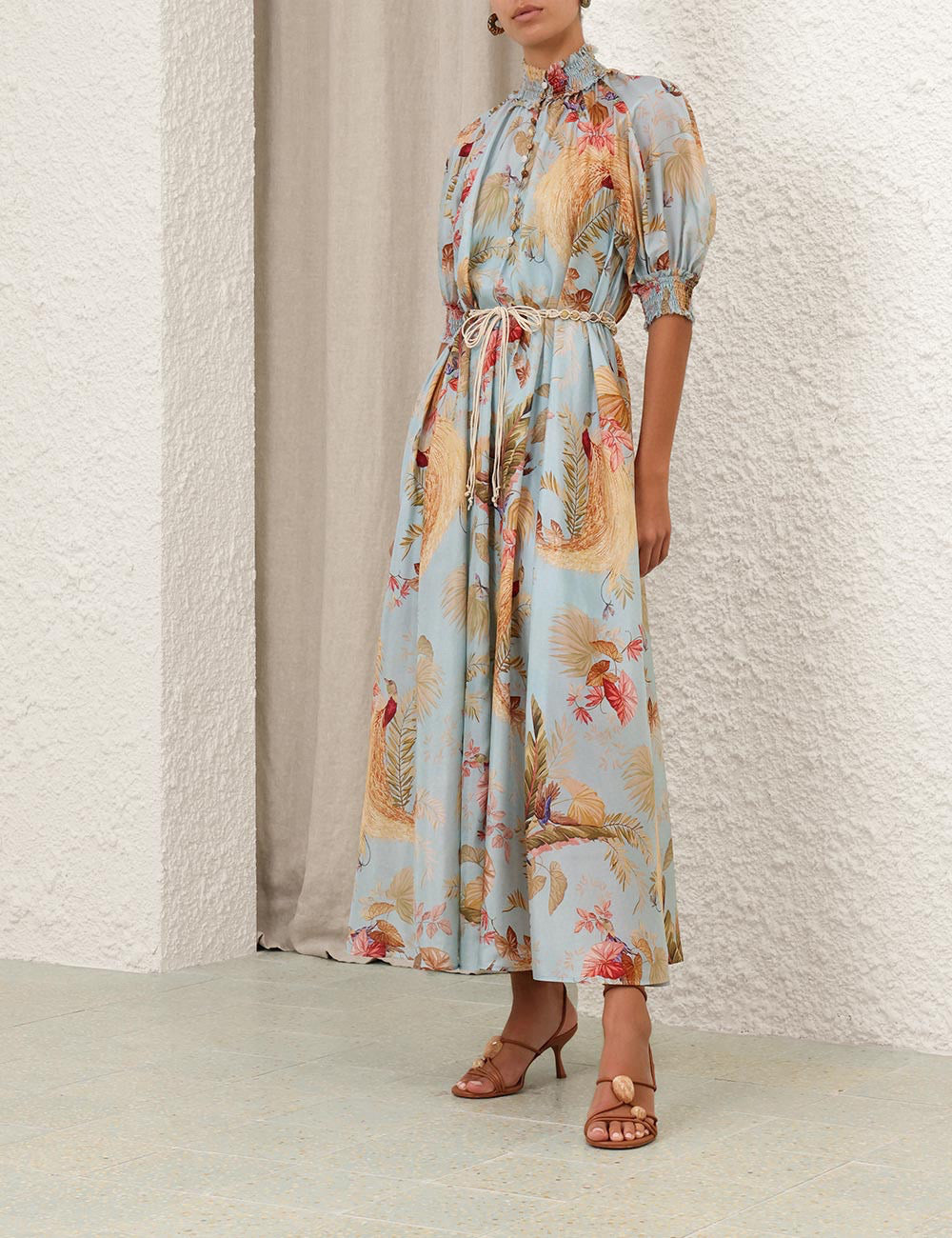 Zimmermann Shirred Silk Maxi Dress with Slip