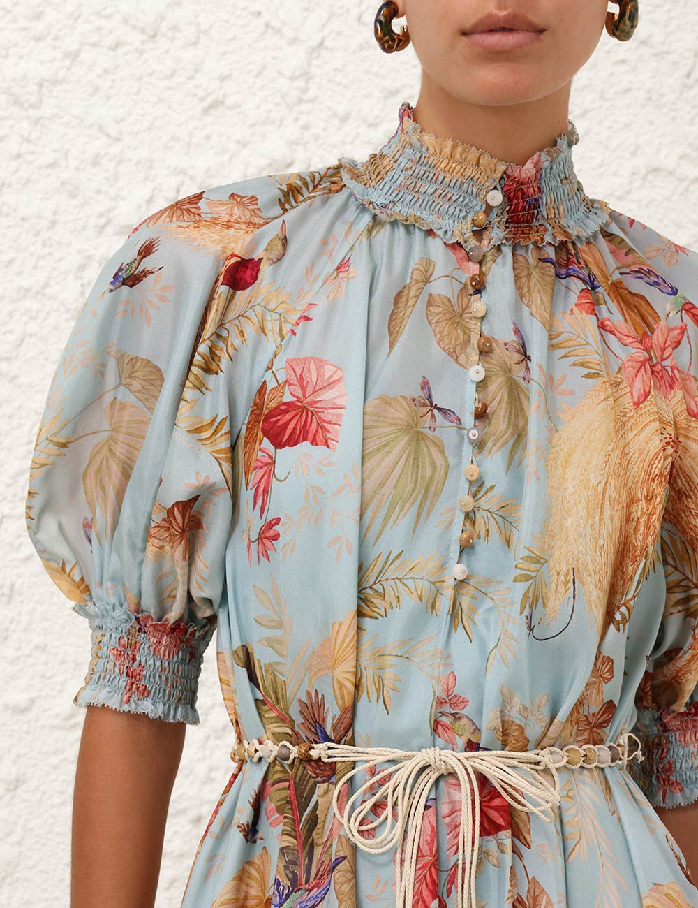 Zimmermann Shirred Silk Maxi Dress with Slip