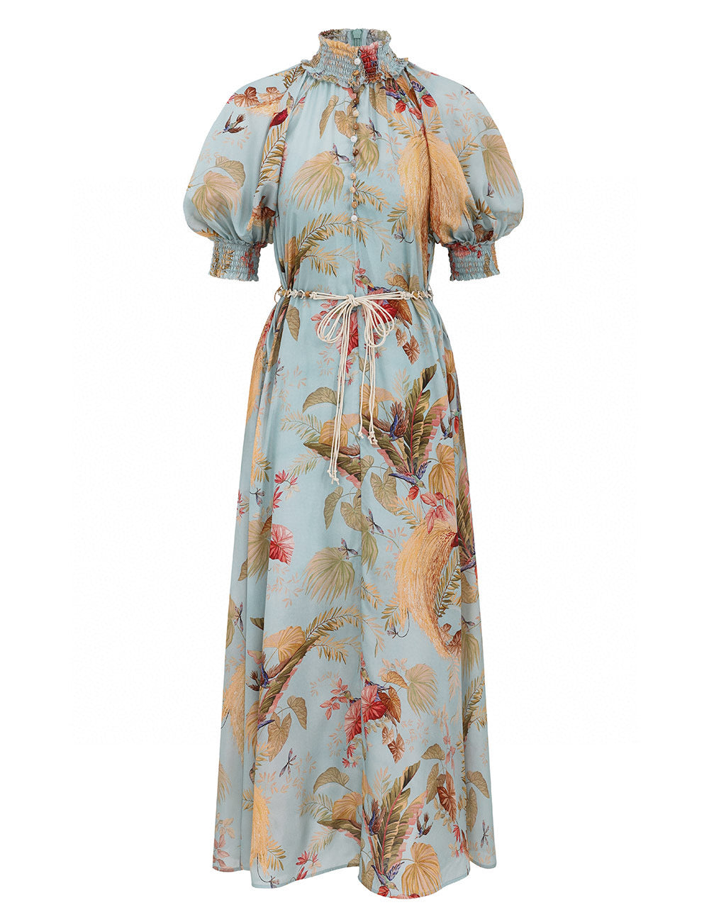 Zimmermann Shirred Silk Maxi Dress with Slip