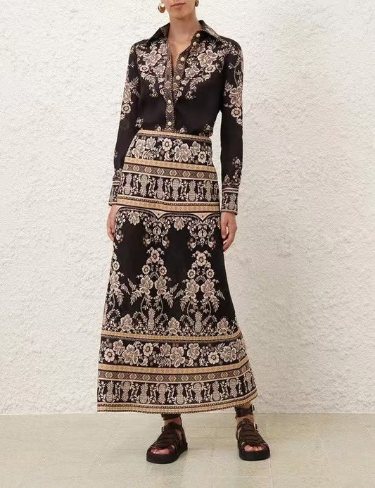 Zimmermann Printed Shirt and Matching Maxi Skirt Set