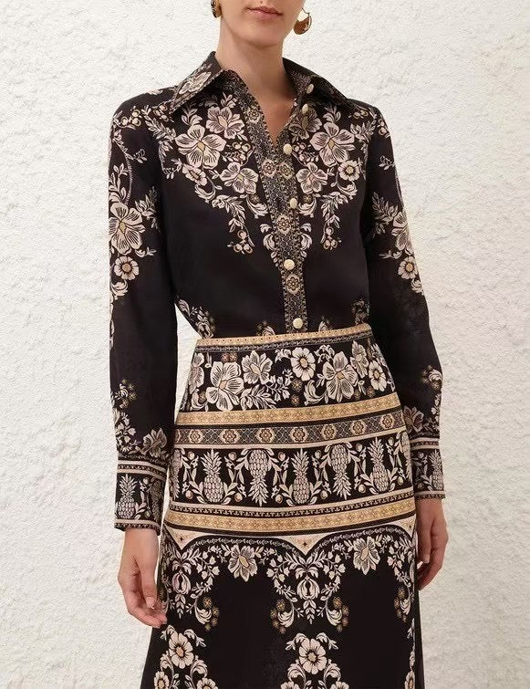 Zimmermann Printed Shirt and Matching Maxi Skirt Set