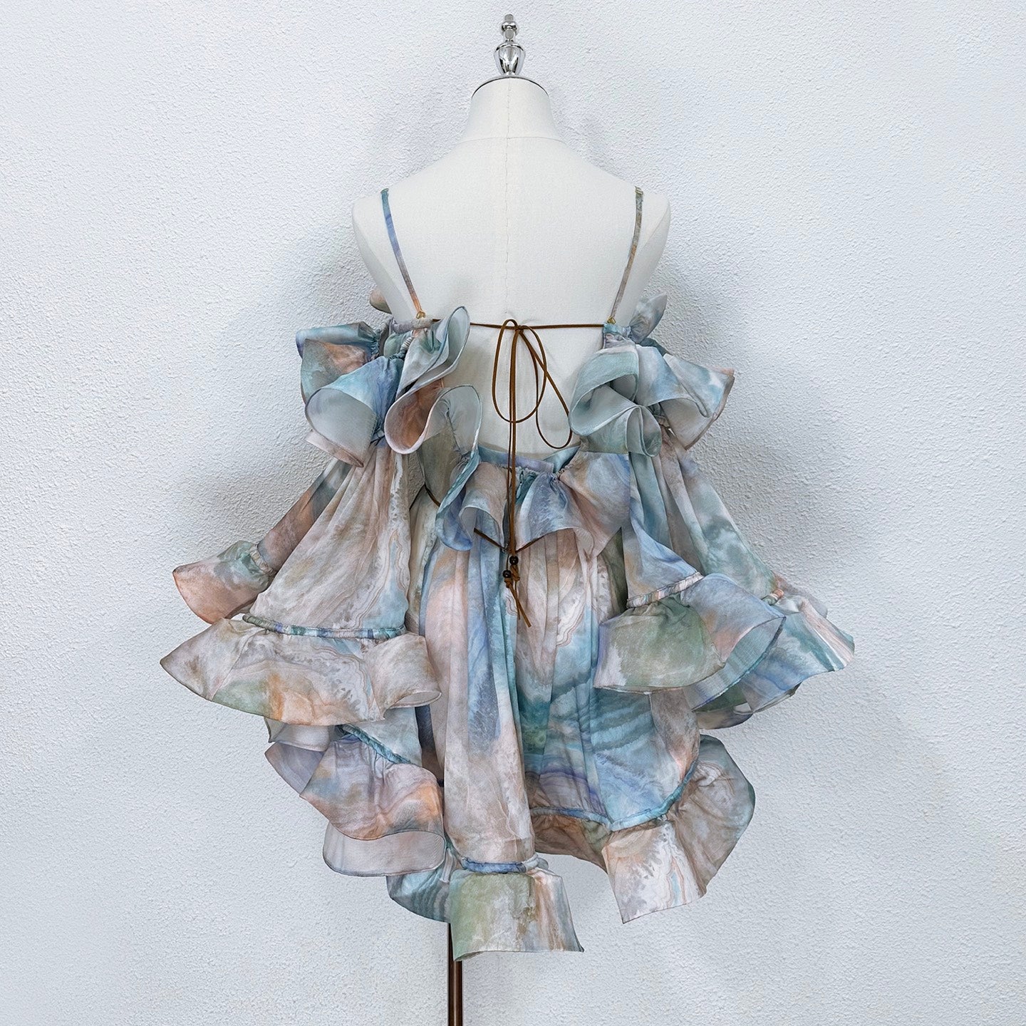Zimmermann Silk Ruffle Mini Dress with Off-Shoulder Sleeves