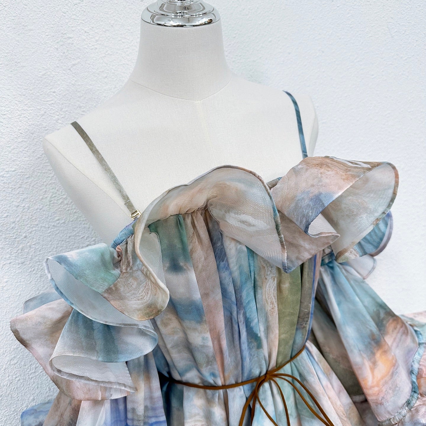 Zimmermann Silk Ruffle Mini Dress with Off-Shoulder Sleeves