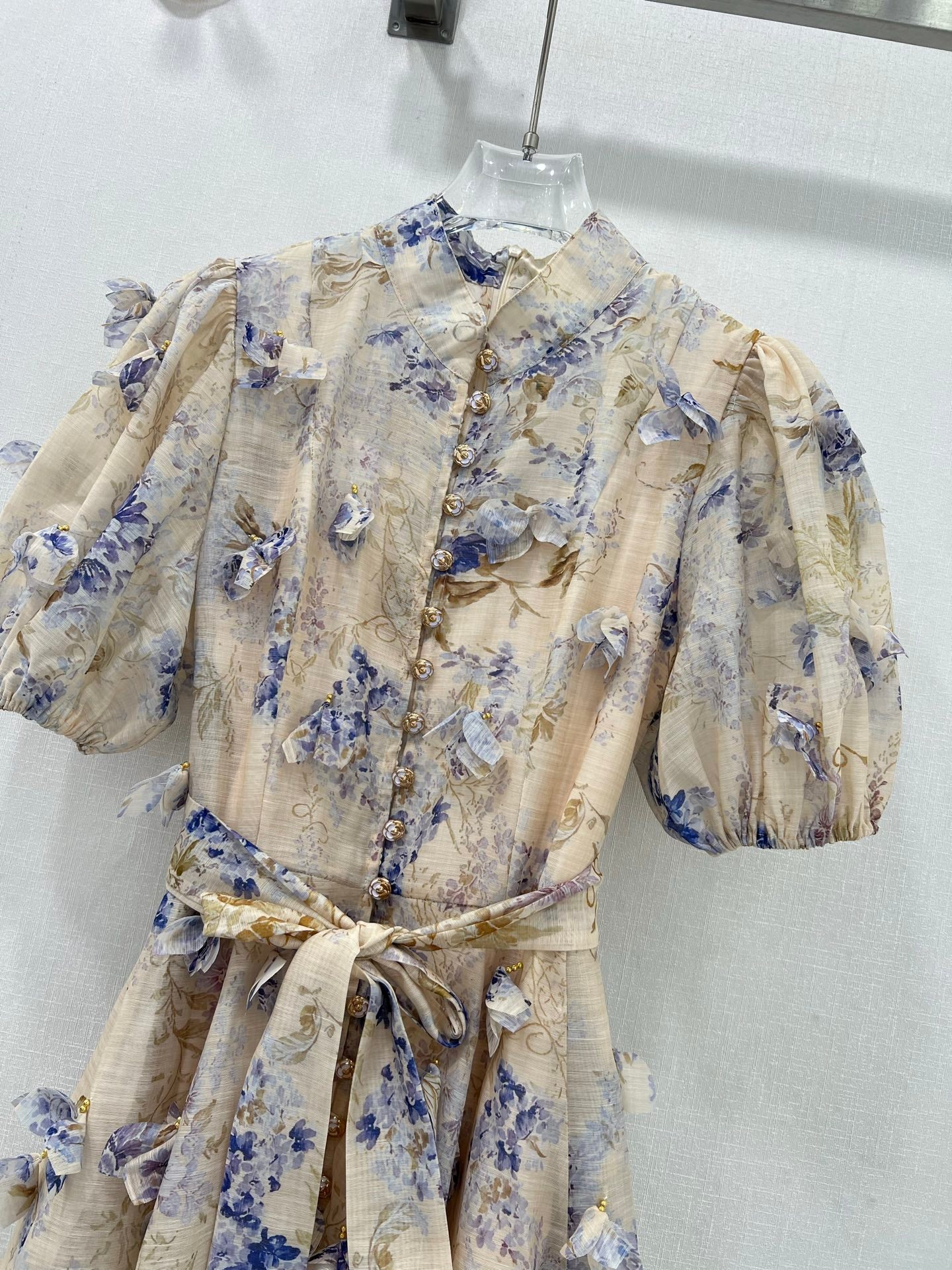 Zimmermann Floral Linen Lantern Sleeve Midi Dress – 2-Piece Set
