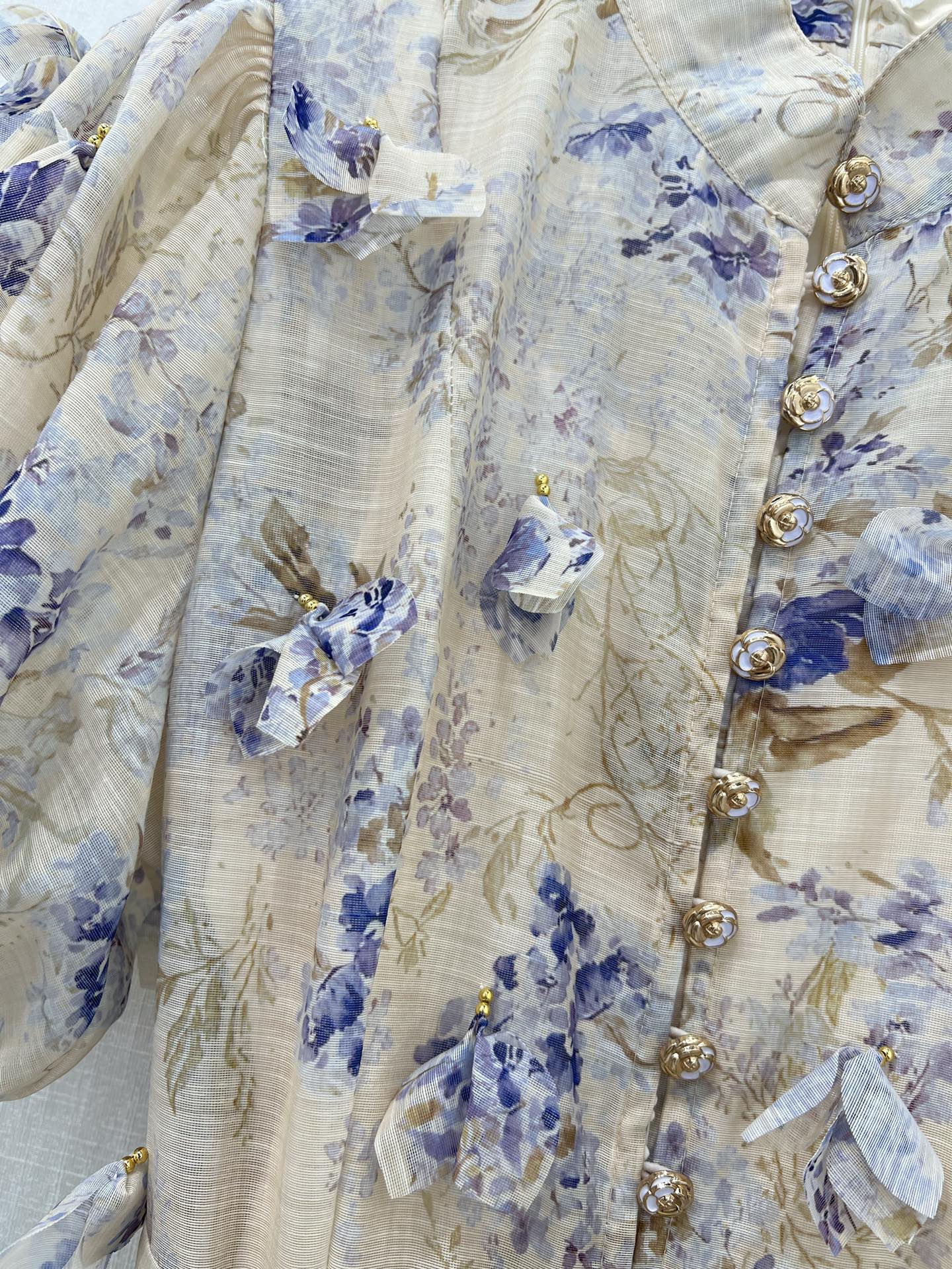 Zimmermann Floral Linen Lantern Sleeve Midi Dress – 2-Piece Set