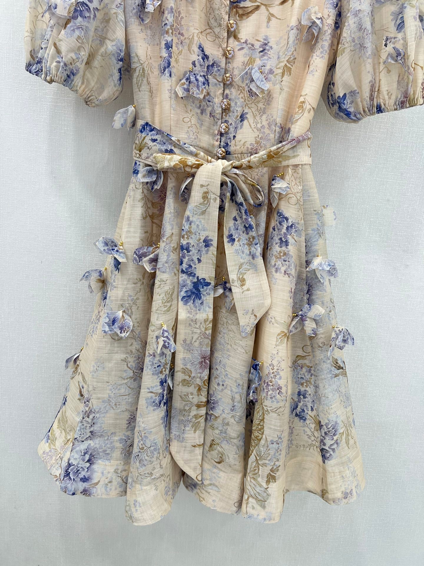 Zimmermann Floral Linen Lantern Sleeve Midi Dress – 2-Piece Set