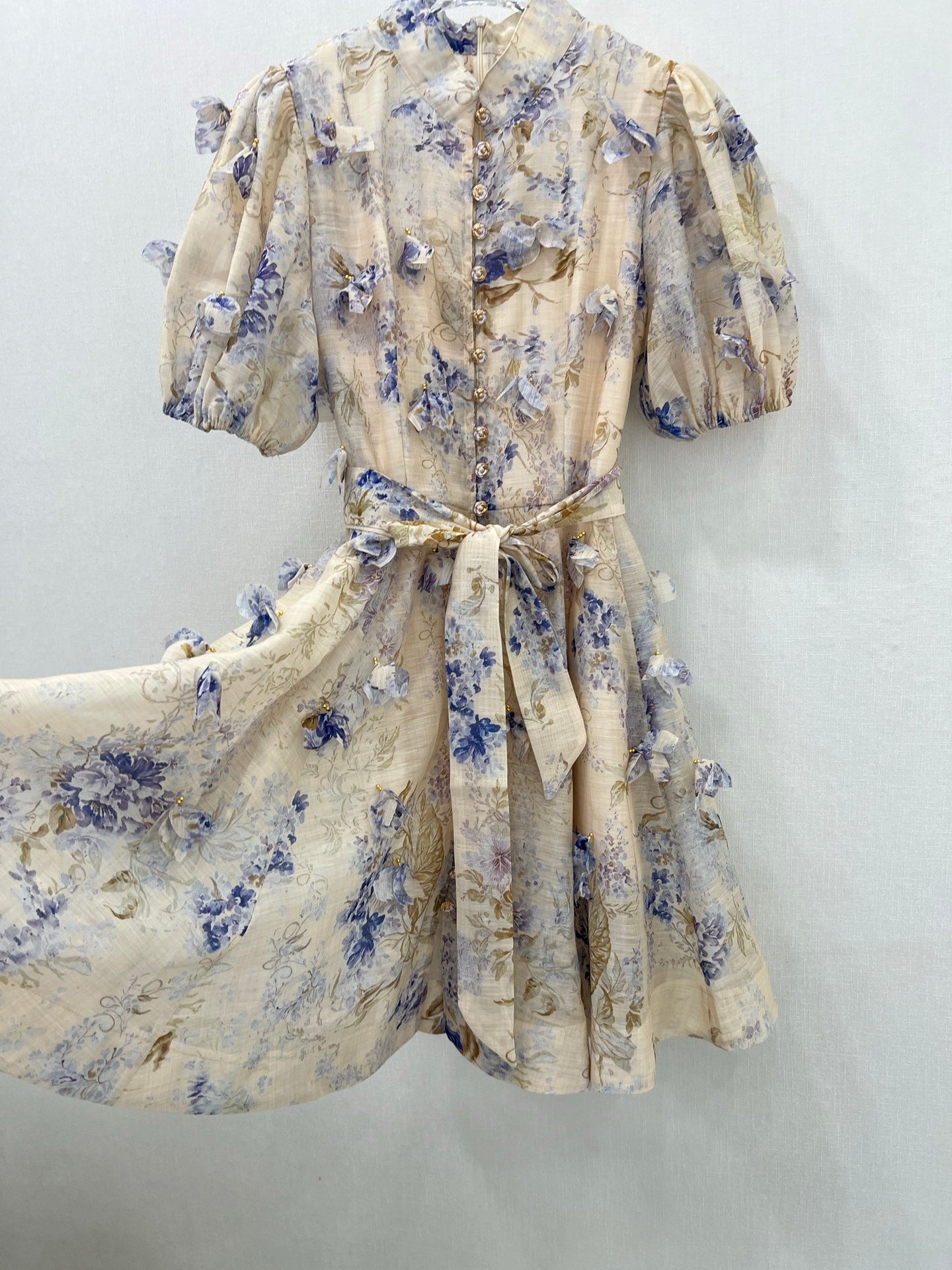 Zimmermann Floral Linen Lantern Sleeve Midi Dress – 2-Piece Set
