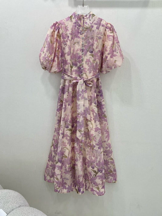 Zimmermann Beaded Floral Puff Sleeve Maxi Dress – 2-Piece Set