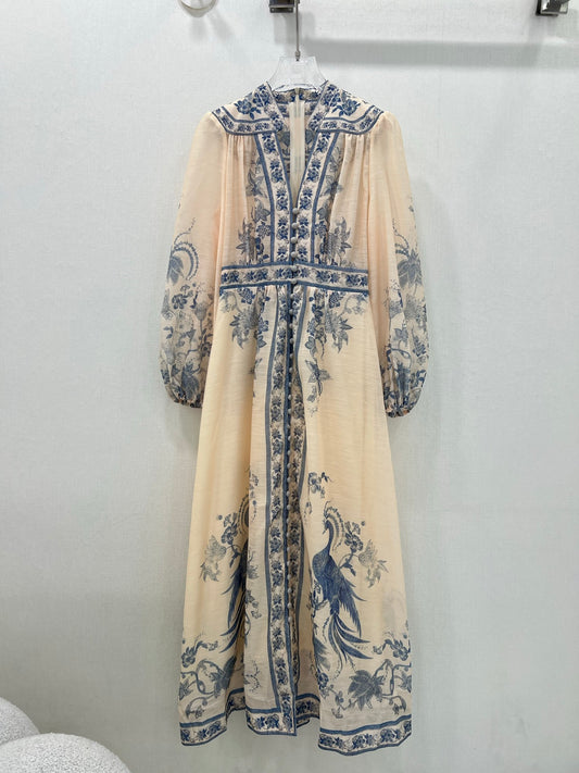 Zimmermann Floral Embroidered Maxi Dress with Animal Motif Hem