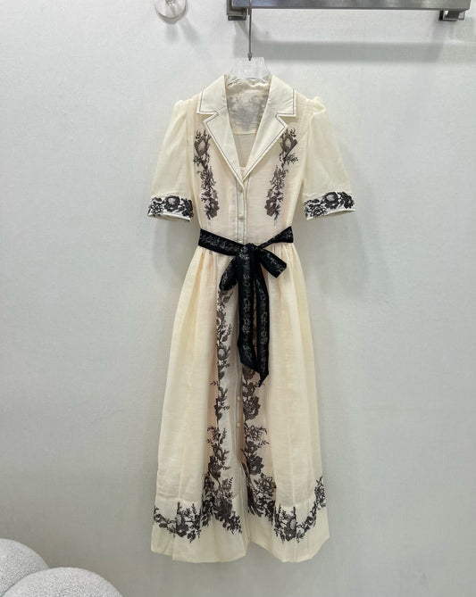 Zimmermann Early Spring Long Shirt Dress with Ink Floral Embroidery
