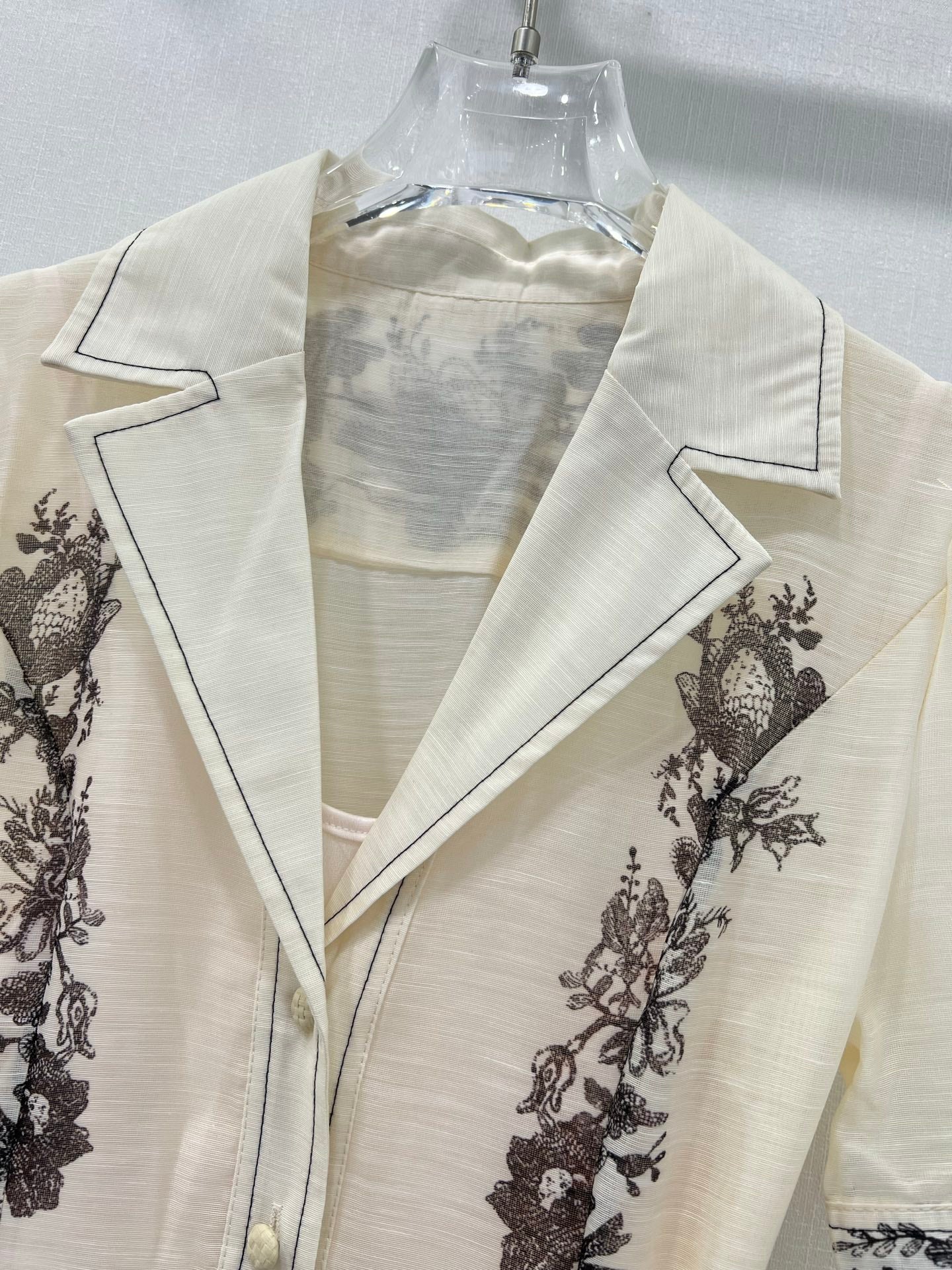 Zimmermann Early Spring Long Shirt Dress with Ink Floral Embroidery