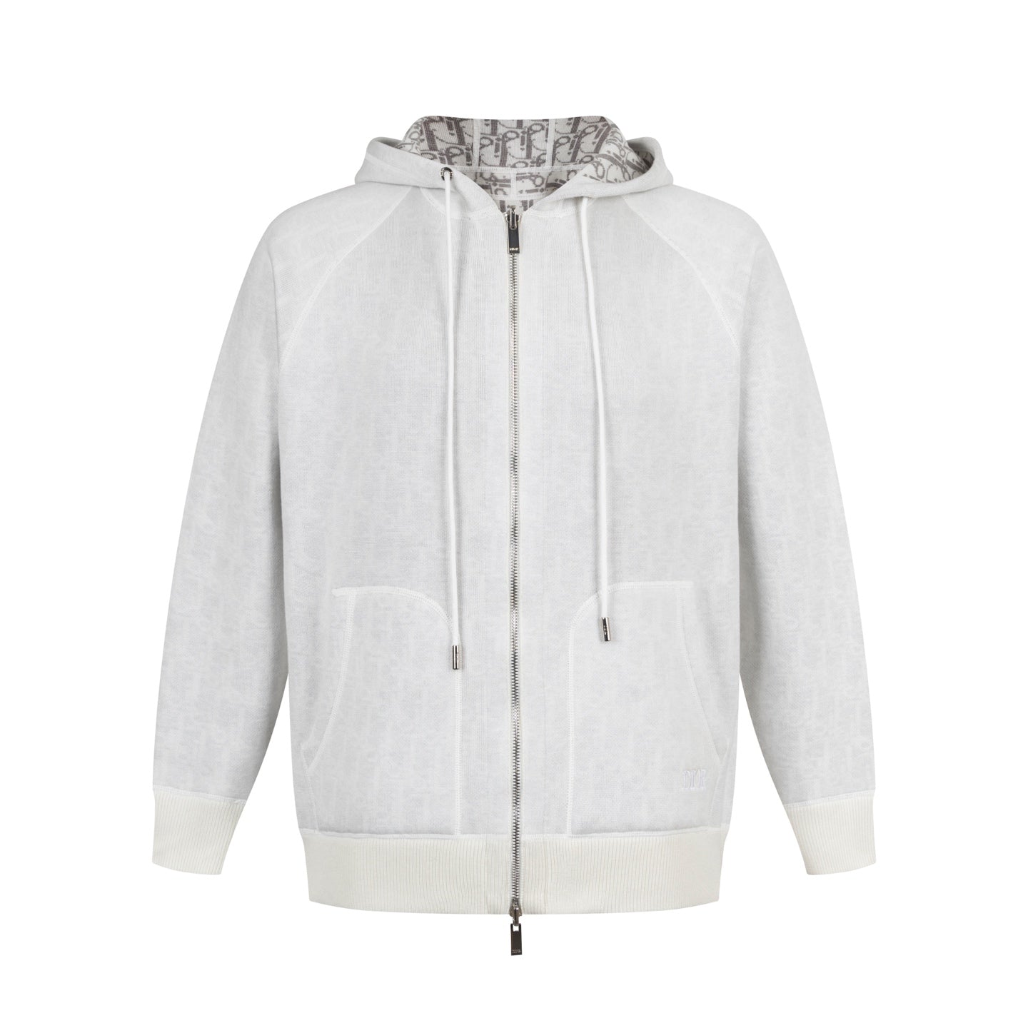 Dior Reversible Cashmere Zip-Up Hoodie – White/Grey Oblique