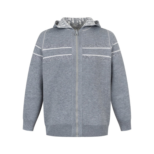 Christian Dior Reversible Jacquard Cashmere Knit Hooded Jacket in Grey