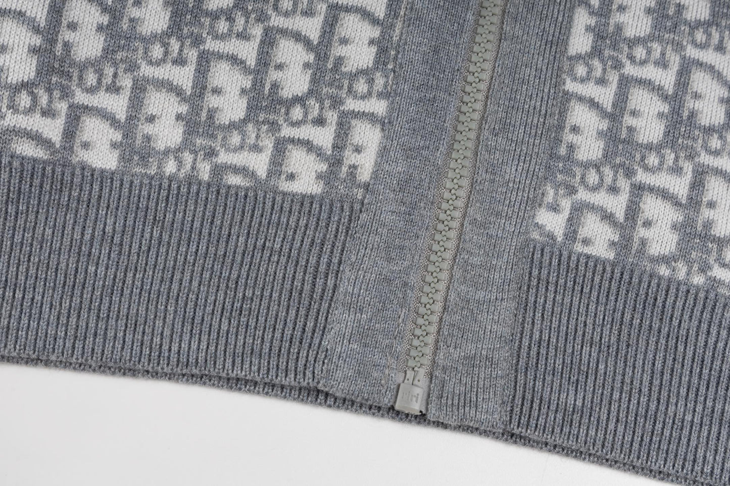 Christian Dior Reversible Jacquard Cashmere Knit Hooded Jacket in Grey