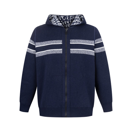 Christian Dior Reversible Jacquard Cashmere Knit Hoodie Jacket - Navy Blue