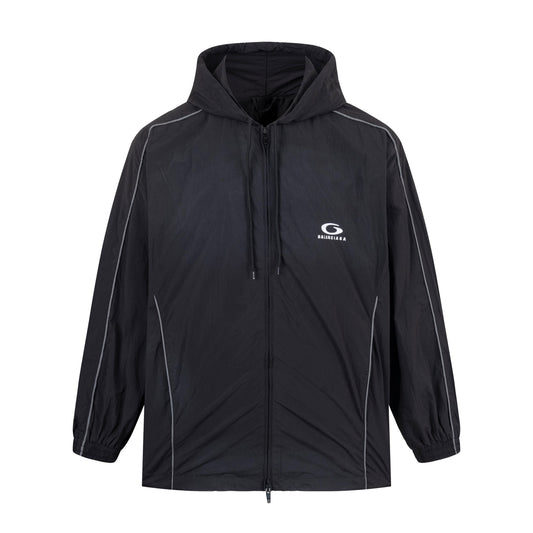 Balenciaga Black Hooded Sports Jacket Lightweight Windbreaker