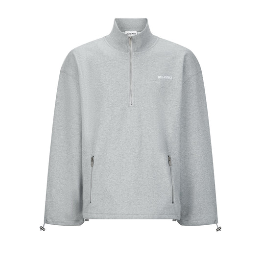 Miu Miu Logo Half-Zip Sweatshirt – Grey