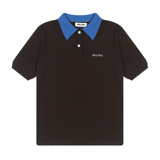 Miu Miu 2025SS Contrast Collar Polo Knit T-Shirt – Brown & Blue