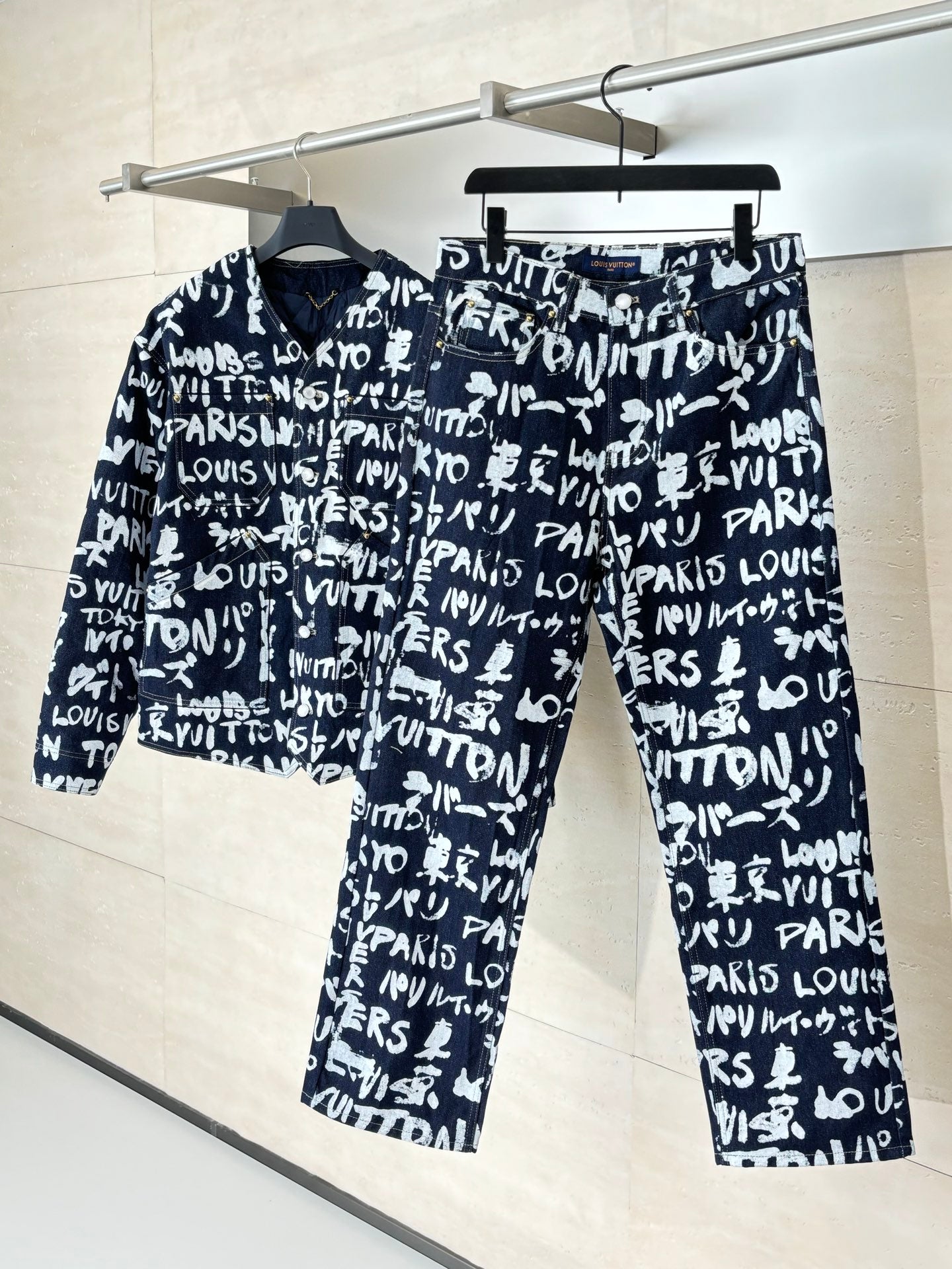 Louis Vuitton FW25 Nigo Collaboration Graffiti Denim Jacket and Jeans - Unisex