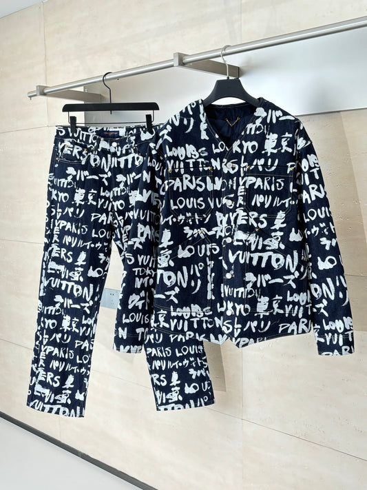 Louis Vuitton FW25 Nigo Collaboration Graffiti Denim Jacket and Jeans - Unisex