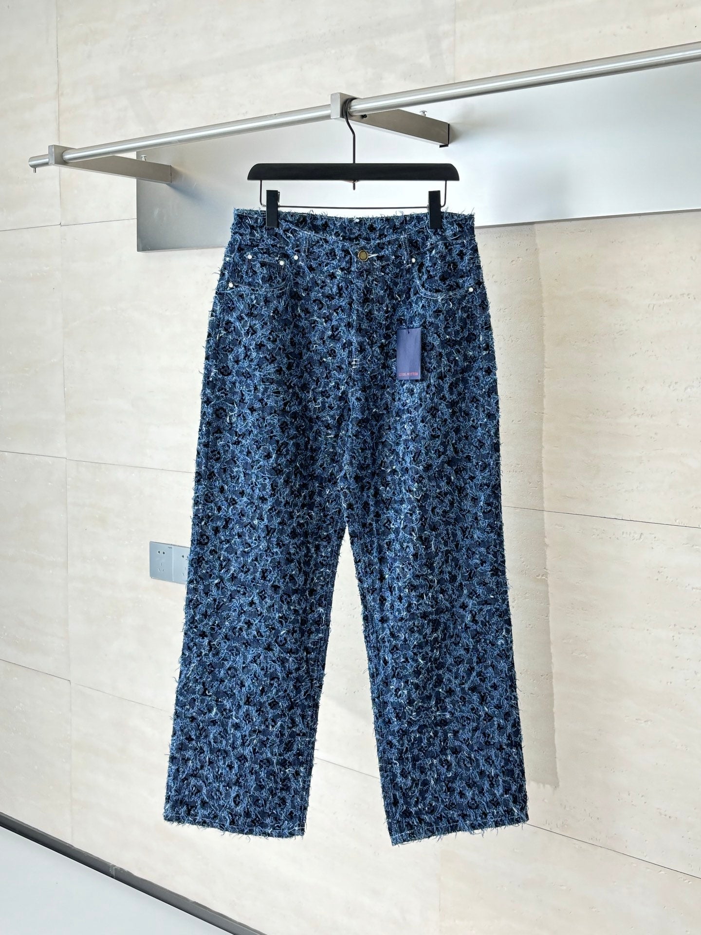 Louis Vuitton 25FW Logo Jacquard Fringed Denim Jacket and Jeans Set